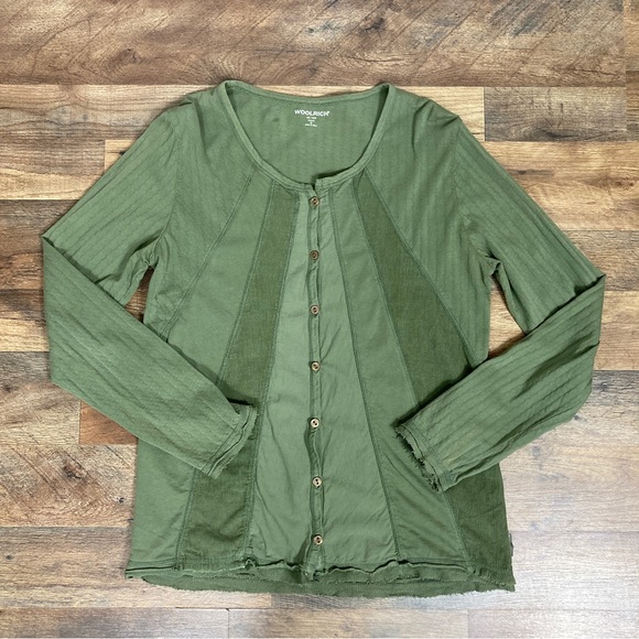 Woolrich Army Green Cardigan With Corduroy Details Size Medium - Picture 13 of 16